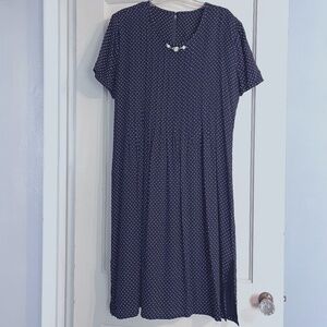 Jessica Howard fit and flare dress dark blue polka dot with flower detail
